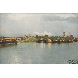 KĘDZIERZYN-KOŹLE. Port rzeczny. Wg fot. Juliusa Hollosa, na ozdobnym kartonie, kolor., st. bdb., …