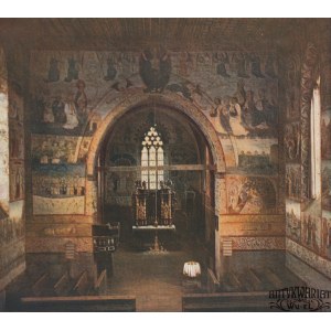 MAŁUJOWICE (pow. brzeski). Wnętrze kościoła. Wg fot. Juliusa Hollosa, na ozdobnym kartonie, kolor …
