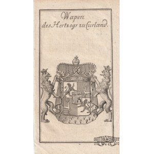 ŻAGAŃ, SYCÓW. Herb książąt von Biron; ok. 1750; miedz. cz.-b., st. bdb.; wym.: 79x141 mm; Wappen …