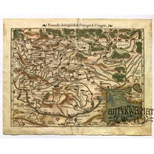 POLSKA, WĘGRY. Mapa ziem dzisiejszej Polski, Słowacji, Bułgarii, Rumunii i Węgier; Sebastian Müns …