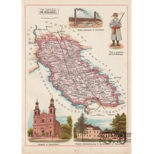 GARWOLIN. Mapa powiatu; w górze i dole widoki w 4 sekcjach: Huta Szklanna w Czechach; Typ z powia …
