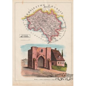 RYPIN. Mapa powiatu; w dole widok: Brama z czasów krzyżackich w Rypinie; lit. B.A. Bukaty, pochod …