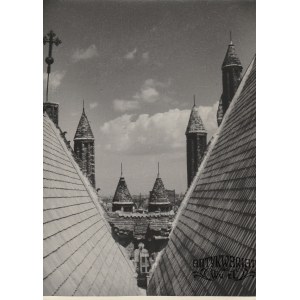 GDAŃSK. Bazylika Mariacka – fragment dachu; fot. Kazimierz Lelewicz, Gdańsk-Wrzeszcz, 1951; na ve …