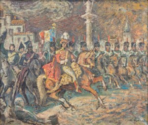 Wątorski Mieczysław (1903-1979), Książę Józef i Joachim Murat na Placu Zamkowym w Warszawie, 1965