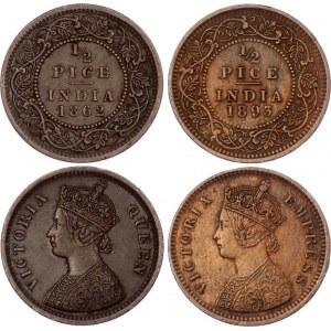 British India 2 x 1/2 Pice 1862 - 1893