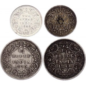 British India Lot of 4 Coins 1874 - 1898