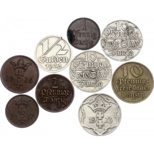 Danzig Lot of 9 Coins 1923 - 1937