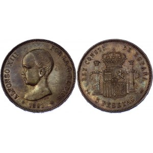 Spain 5 Pesetas 1891 (91) PGM