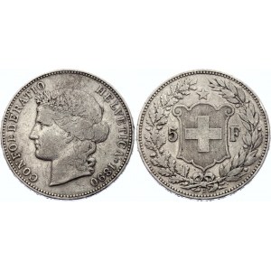 Switzerland 5 Francs 1890 B