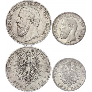 Germany - Empire Baden 2 & 5 Mark 1875 - 1876 G