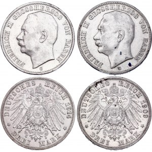 Germany - Empire Baden 2 x 3 Mark 1909 - 1914 G
