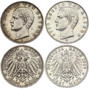 Germany - Empire Bavaria 2 x 3 Mark 1908 & 1909 D