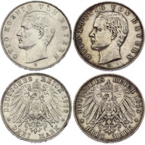 Germany - Empire Bavaria 2 x 3 Mark 1910 & 1912 D