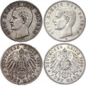 Germany - Empire Bavaria 2 x 5 Mark 1901 & 1904 D
