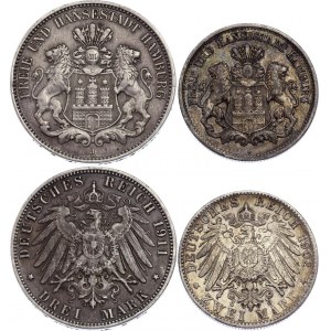 Germany - Empire Hamburg 2 & 3 Mark 1902 - 1911 J