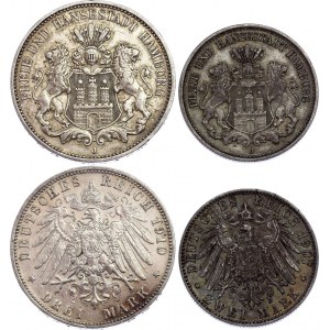 Germany - Empire Hamburg 2 & 3 Mark 1907 - 1910 J