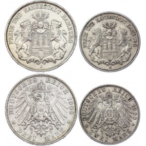 Germany - Empire Hamburg 2 & 3 Mark 1908 - 1909 J