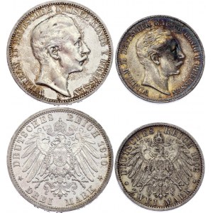 Germany - Empire Prussia 2 & 3 Mark 1902 - 1910 A