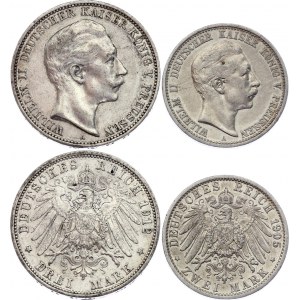 Germany - Empire Prussia 2 & 3 Mark 1905 - 1912 A