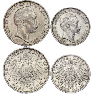 Germany - Empire Prussia 2 & 3 Mark 1908 A