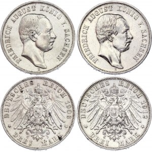Germany - Empire Saxony 2 x 3 Mark 1908 - 1912 E