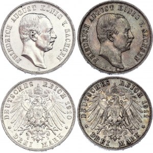 Germany - Empire Saxony 2 x 3 Mark 1910 - 1911 E