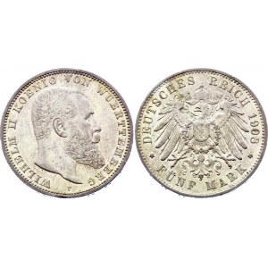 Germany - Empire Wurttemberg 5 Mark 1908 F