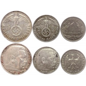 Germany - Third Reich 1 - 2 - 5 Reichsmark 1934 - 1936 D & J