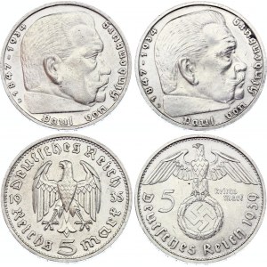 Germany - Third Reich 2 x 5 Reichsmark 1935 D & 1939 B