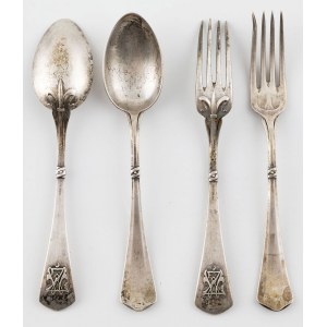 TWO WIDELS AND TWO SPOONS WITH WZ MONOGRAM, Germany, Düsseldorf , Vereinigte Silberwarenfabriken, circa 1890.