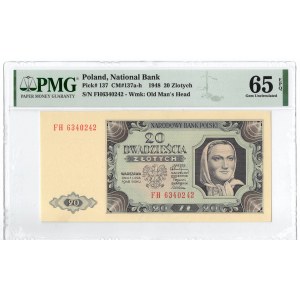 PRL, 20 złotych 1948 FH - PMG 65EPQ