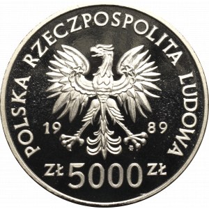 PRL, 5.000 złotych 1989 Jagiełło - półpostać Próba Ni