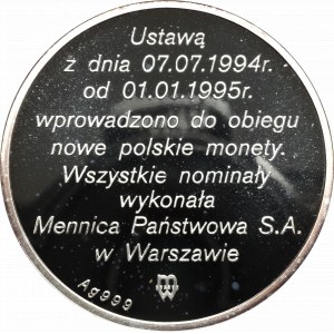 III RP, Medal Nowa Moneta Polska Złotogrosz - srebro