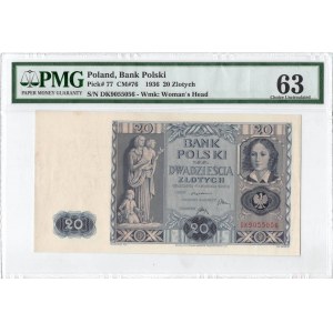 II RP, 20 złotych 1936 DK - PMG 63