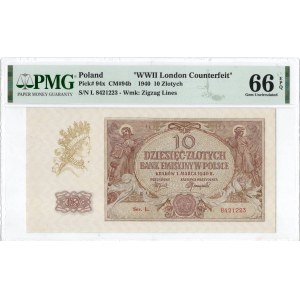 GG, 10 złotych 1940 L WWII London Counterfeit - PMG 66EPQ