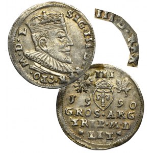 Zygmunt III Waza, Trojak 1590, Wilno - rzadki błąd D REX