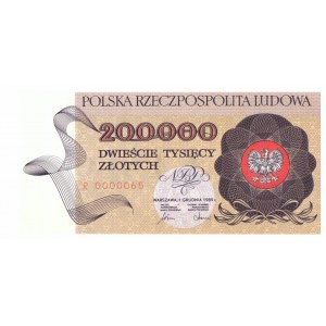 PRL, 200. 000 złotych 1989 R, bardzo niski numer 0000065 !