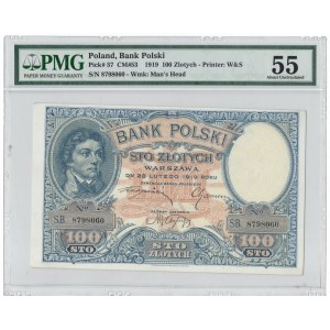 II RP, 100 złotych 1919 S.B. - Ex PMG 55