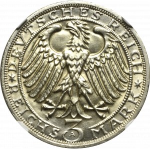 Niemcy, Republika Weimarska, 3 marki 1928 Naumburg - NGC MS64