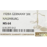 Niemcy, Republika Weimarska, 3 marki 1928 Naumburg - NGC MS64