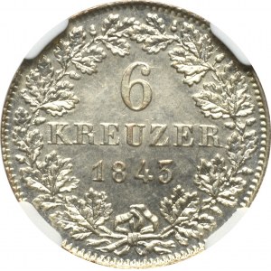 Germany, Frankfurt, 6 kreuzer 1843 - NGC MS67