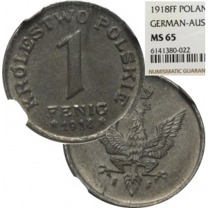 Królestwo Polskie, 1 fenig 1918 - NGC MS65
