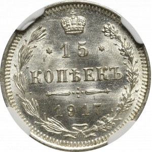 Rosja, Mikołaj II, 15 kopiejek 1917 ВС - NGC MS65+