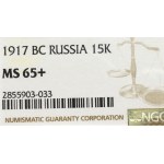 Russia, Nicholas II, 15 kopecks 1917 BC - NGC MS65+