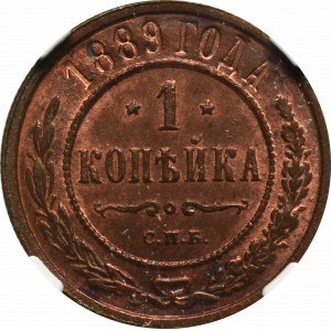 Rosja, Aleksander III, 1 kopiejka 1889 - NGC MS64 RB