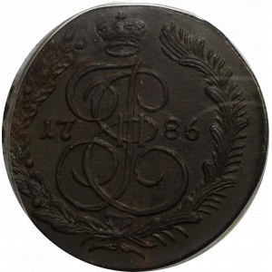 Rosja, Katarzyna II, 5 kopiejek 1786 - PCGS MS63 BN