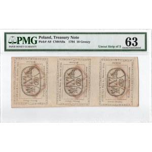 10 groszy 1794 - nierozcięte 3 banknoty = złotówka - PMG 63