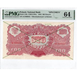 PRL, 100 złotych 1944 , ...obowiązkowym... AC - WZÓR - PMG 64
