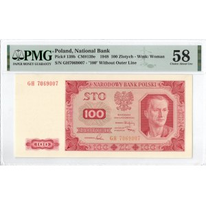 PRL, 100 złotych 1948 GH - bez ramki - PMG58