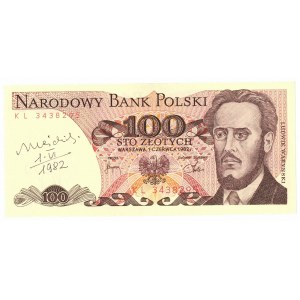 PRL, 100 złotych 1982 R - z autografem Heidricha